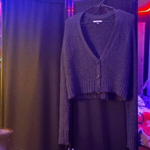 American Eagle Gray Cropped Knit Cardigan Size Small